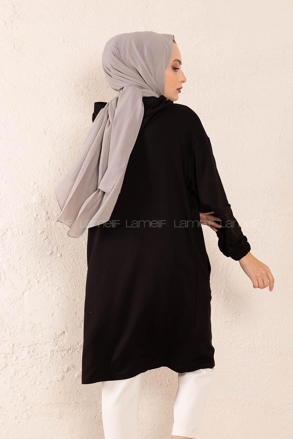 Modalamelif Gizli Cepli Fermuarlı Hırka Siyah