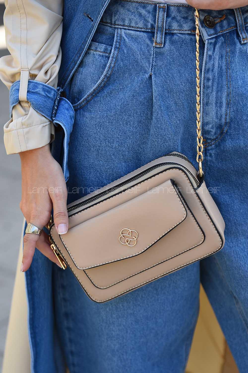 Modalamelif İki Bölemeli Miniadure Çapraz Çanta Vizonrengi