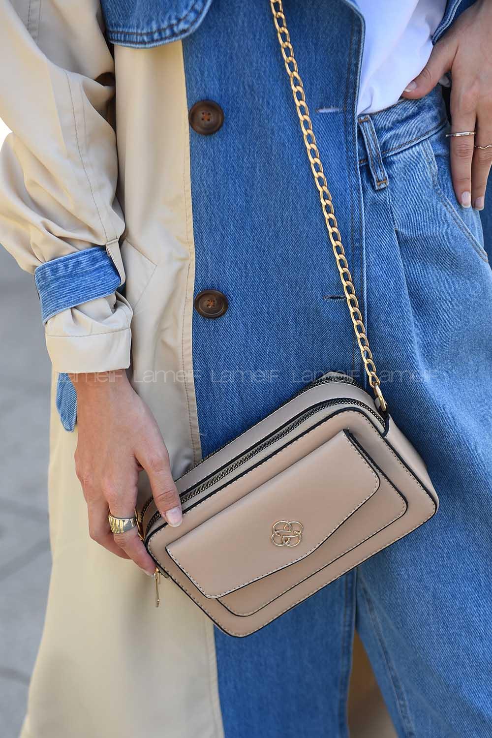 Modalamelif İki Bölemeli Miniadure Çapraz Çanta Vizonrengi