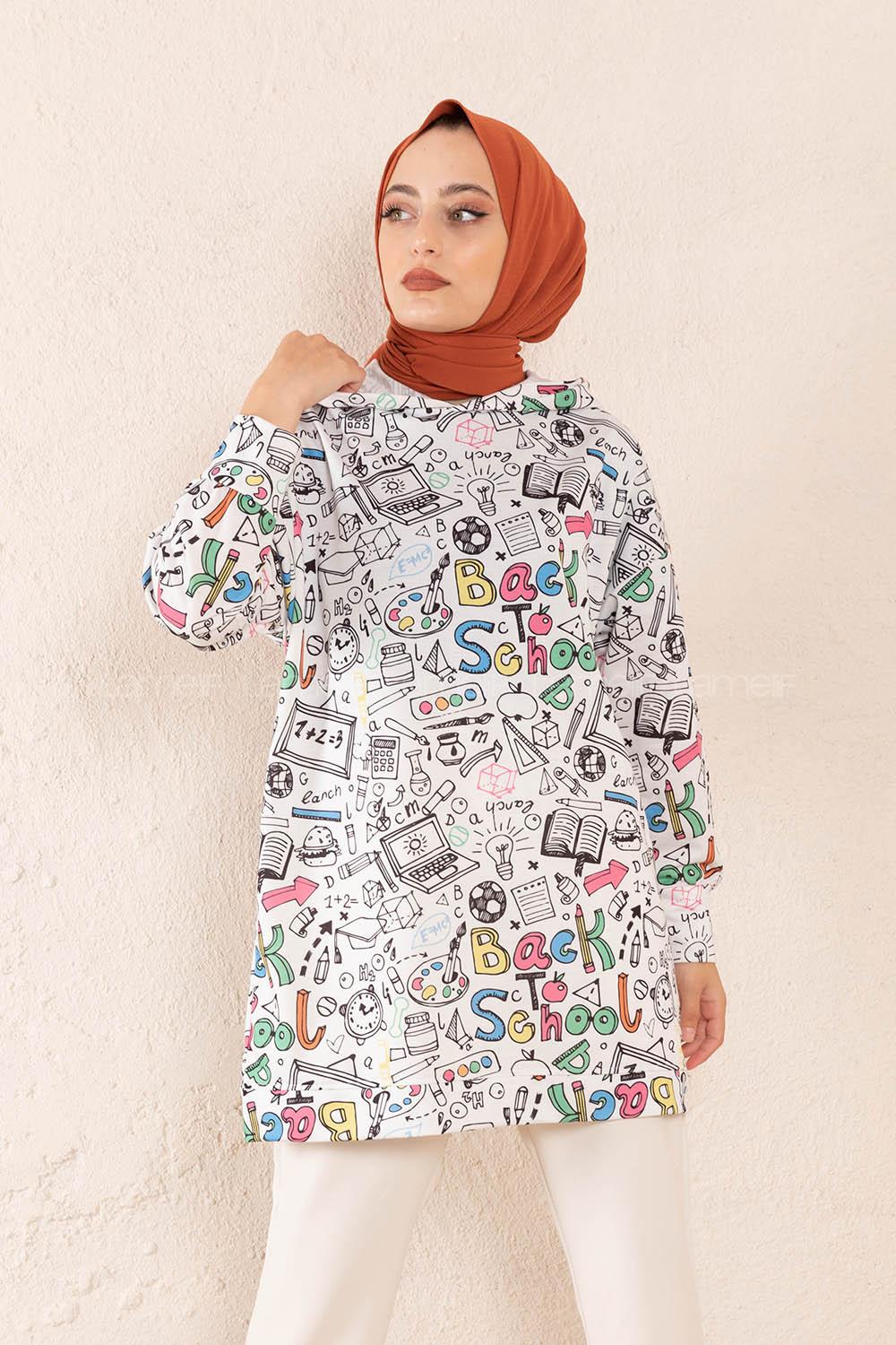 Modalamelif Kapşonlu Back To School Sweatshirt Ekru