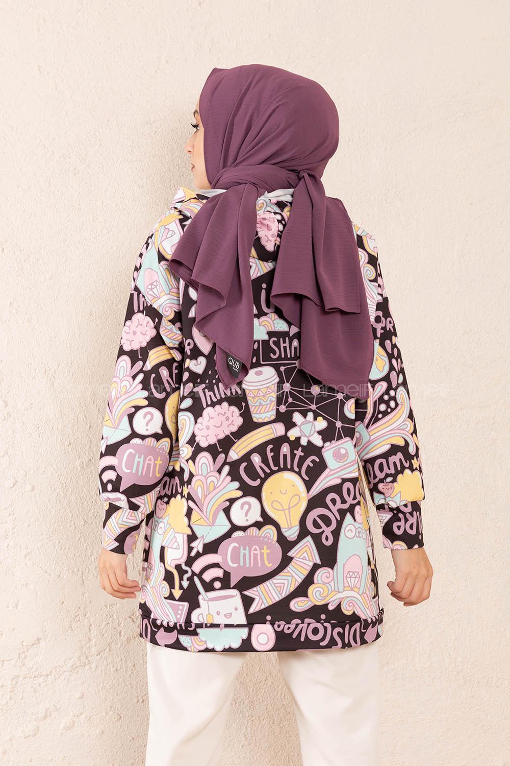 Modalamelif Kapşonlu Discover Baskılı Sweatshirt Lila