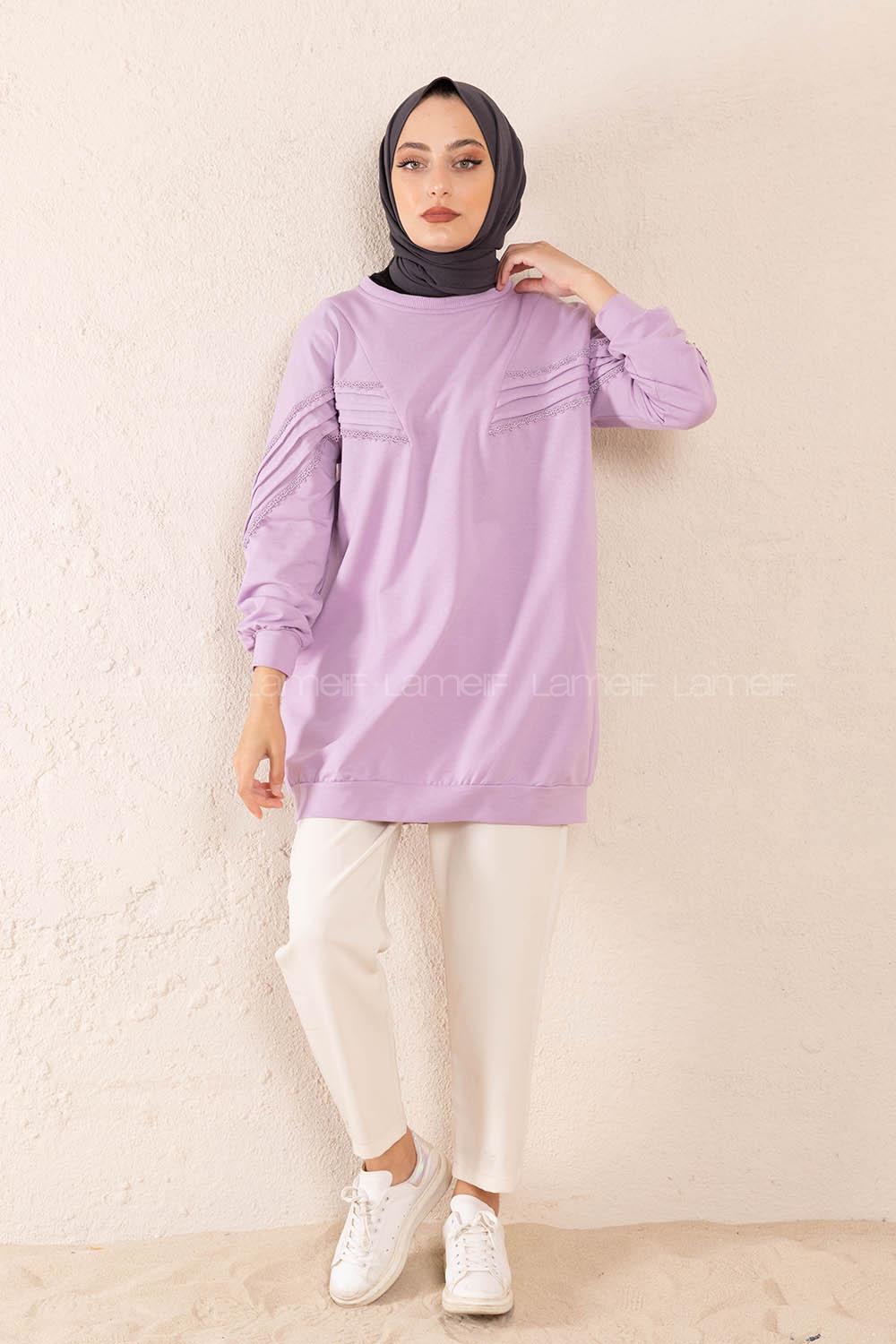 Modalamelif Kol Dantel Detaylı Sweatshirt Lila