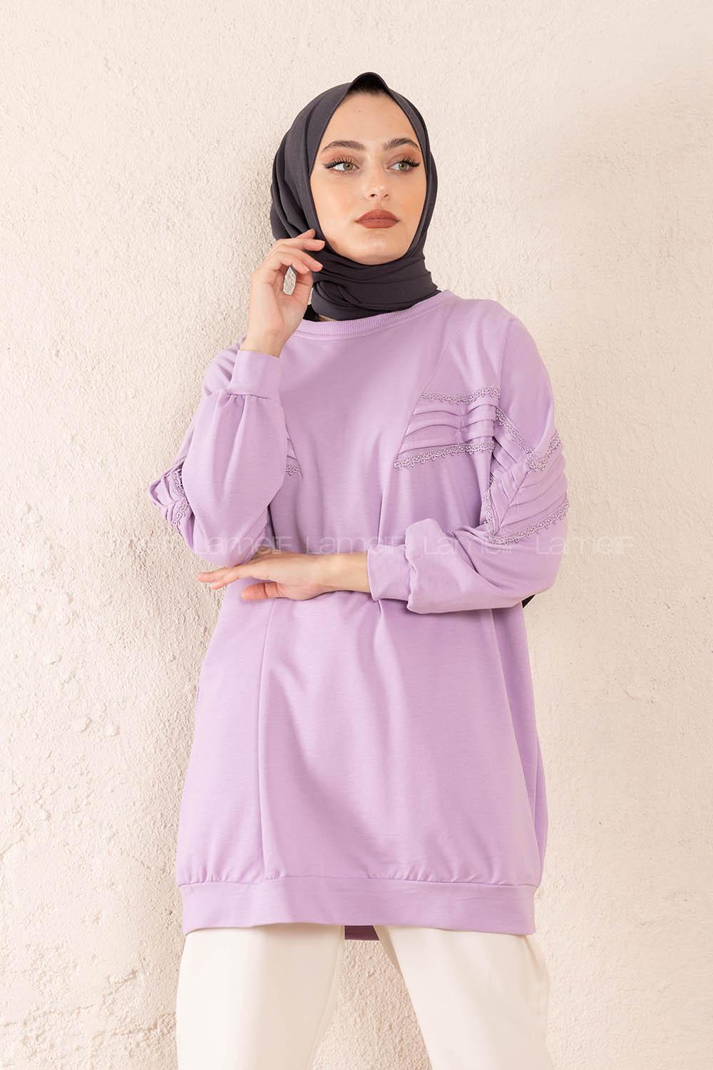 Modalamelif Kol Dantel Detaylı Sweatshirt Lila