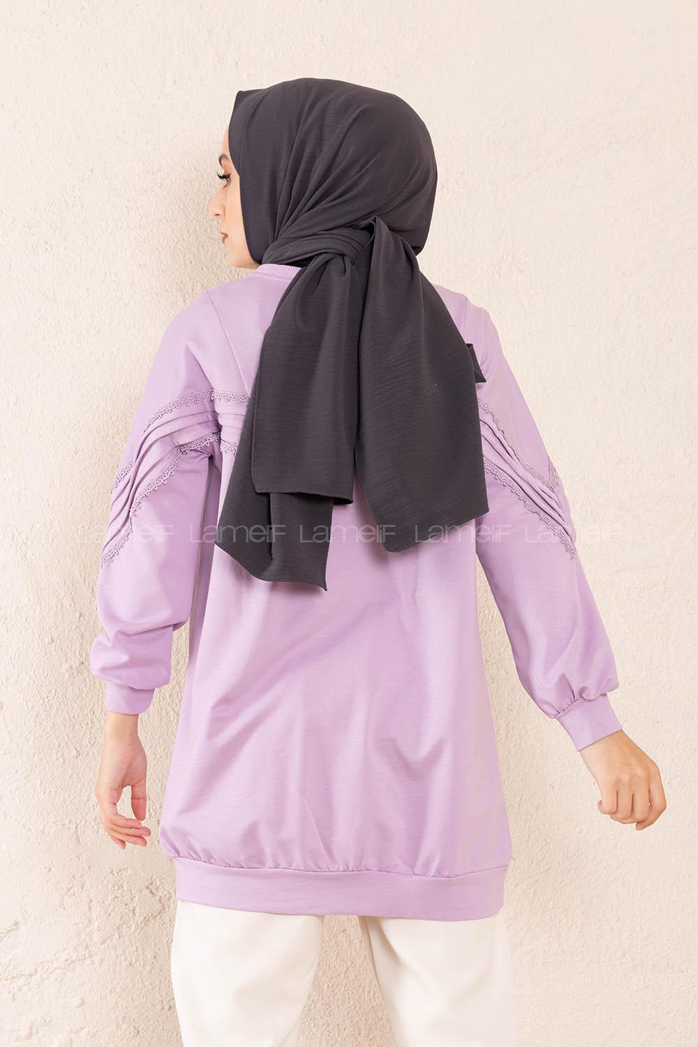 Modalamelif Kol Dantel Detaylı Sweatshirt Lila