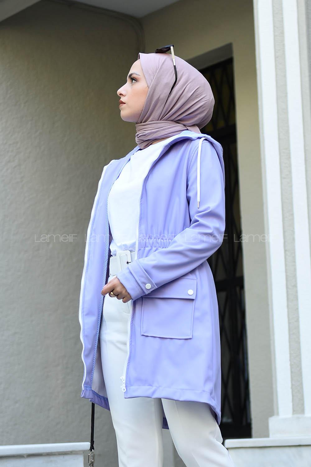 Modalamelif Ön fermuarlı Bel Lastikli Trenç Lila