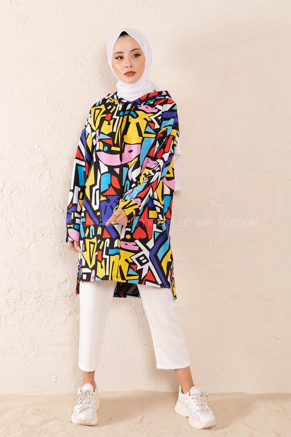 Modalamelif Pop-Art Baskılı Tunik Siyah