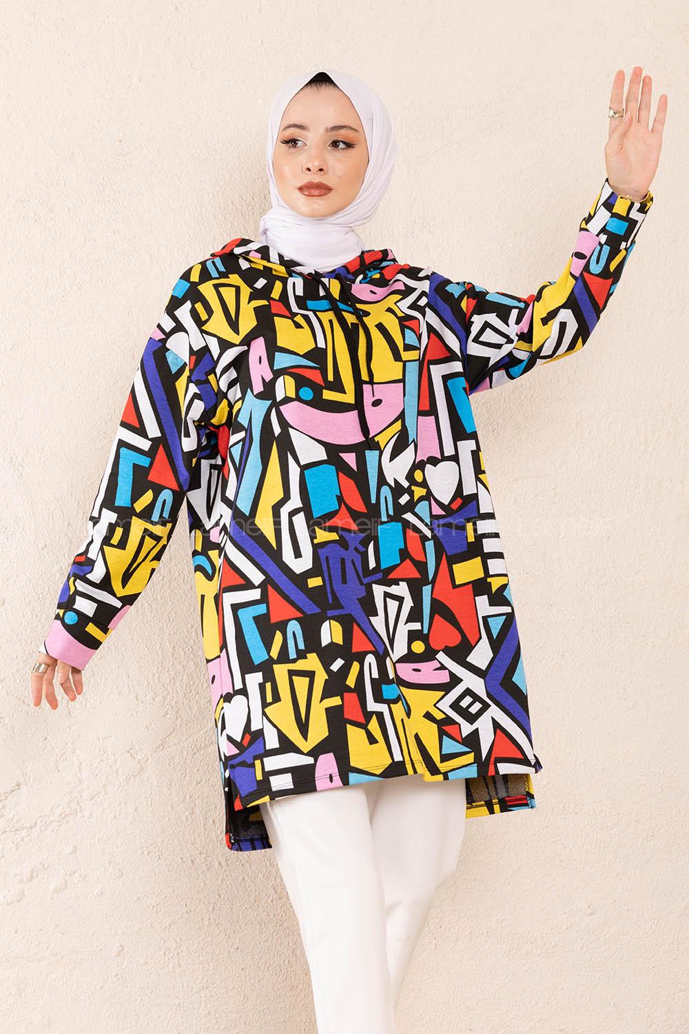 Modalamelif Pop-Art Baskılı Tunik Siyah