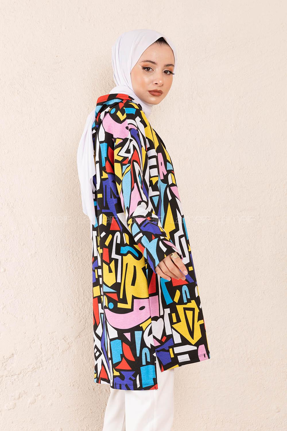 Modalamelif Pop-Art Baskılı Tunik Siyah