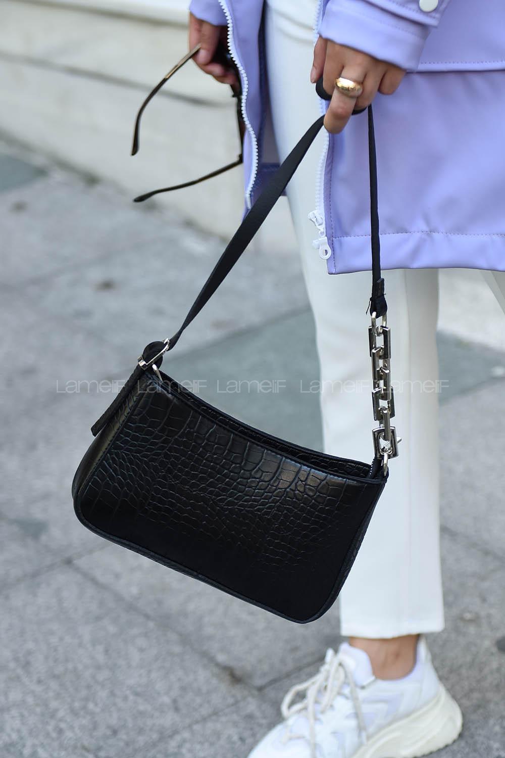 Modalamelif Trok Desen Miniadure Çapraz Çanta Siyah