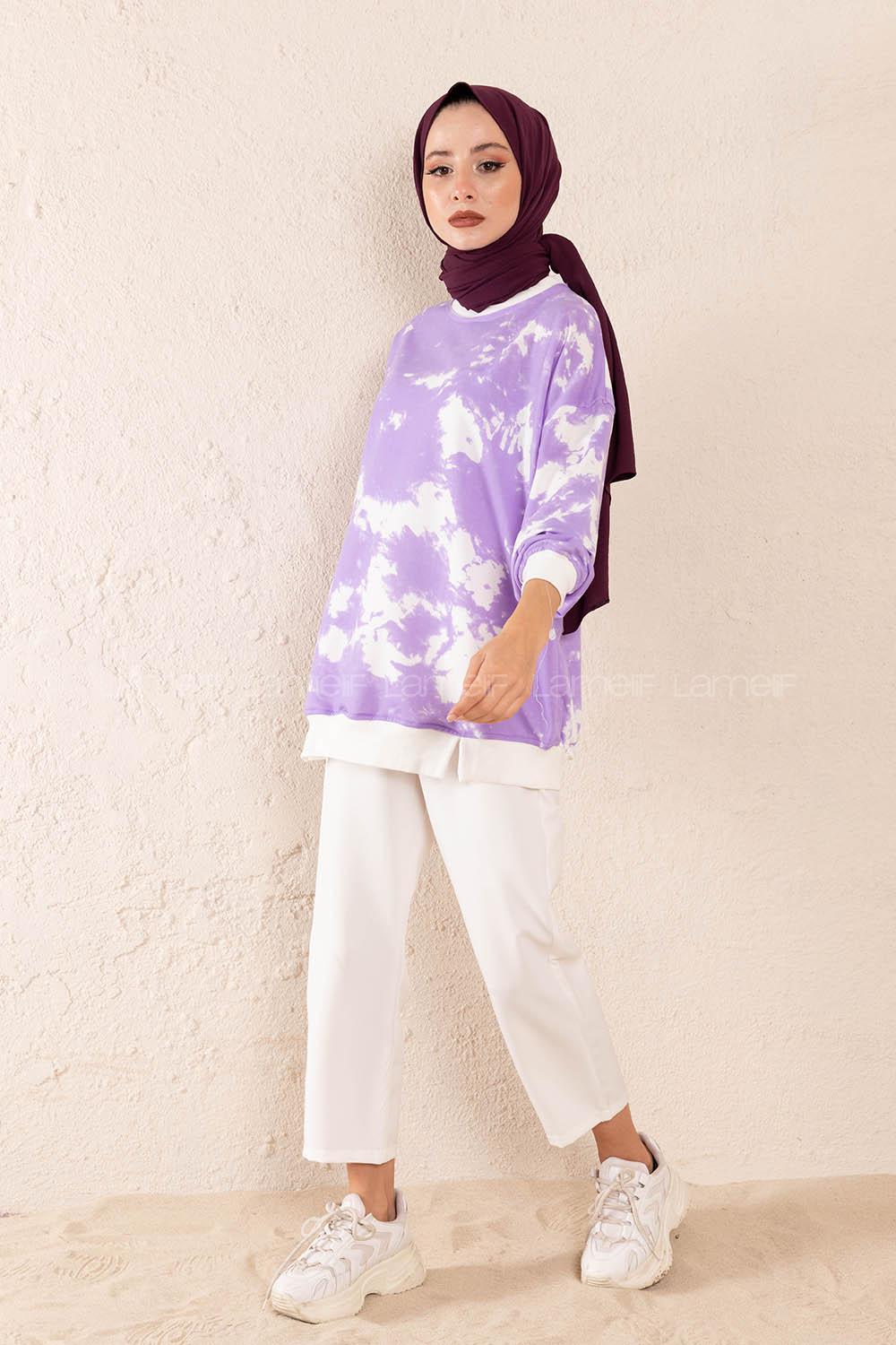 Modalamelif Batik Desen Sweatshirt Açık Mor
