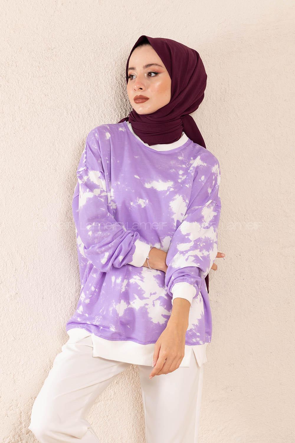 Modalamelif Batik Desen Sweatshirt Açık Mor