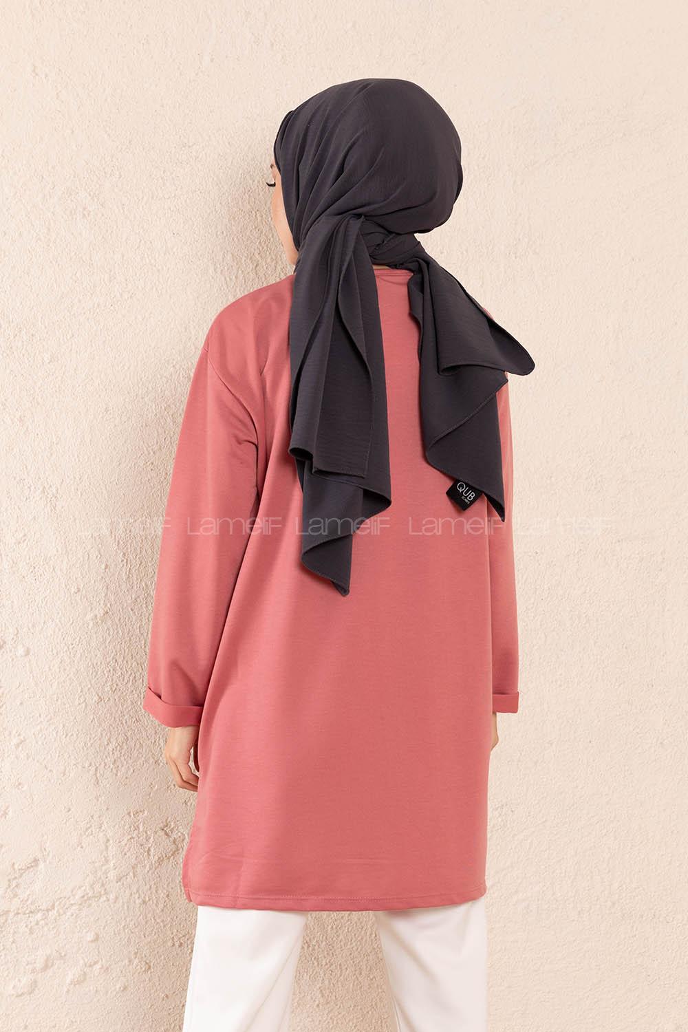 Modalamelif Düşük Kol Brunch Baskılı Tunik Pudra