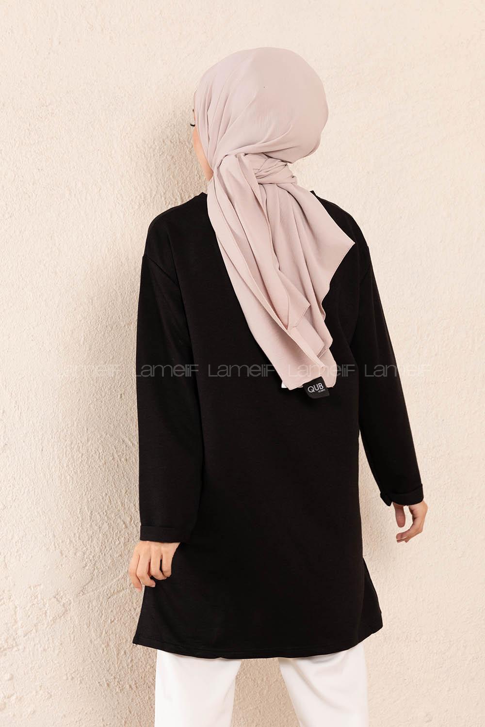 Modalamelif Düşük Kol More Baskılı Tunik Siyah