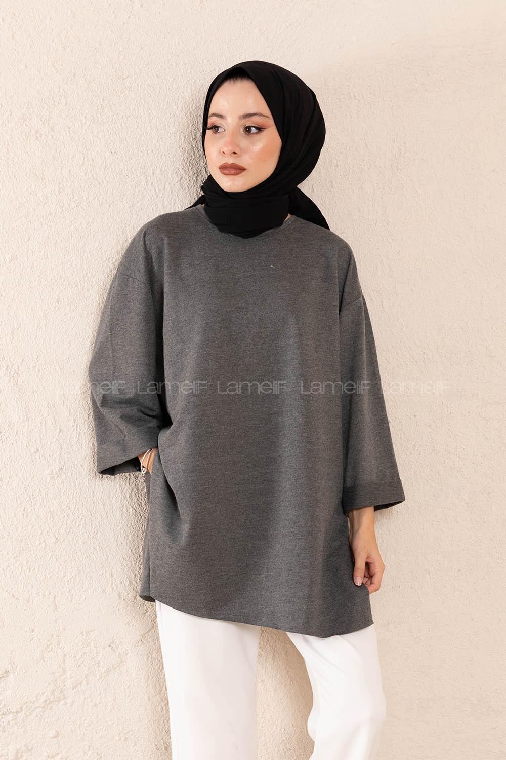 Modalamelif Düz Renk Fakir Kol Sweatshirt Antrasit