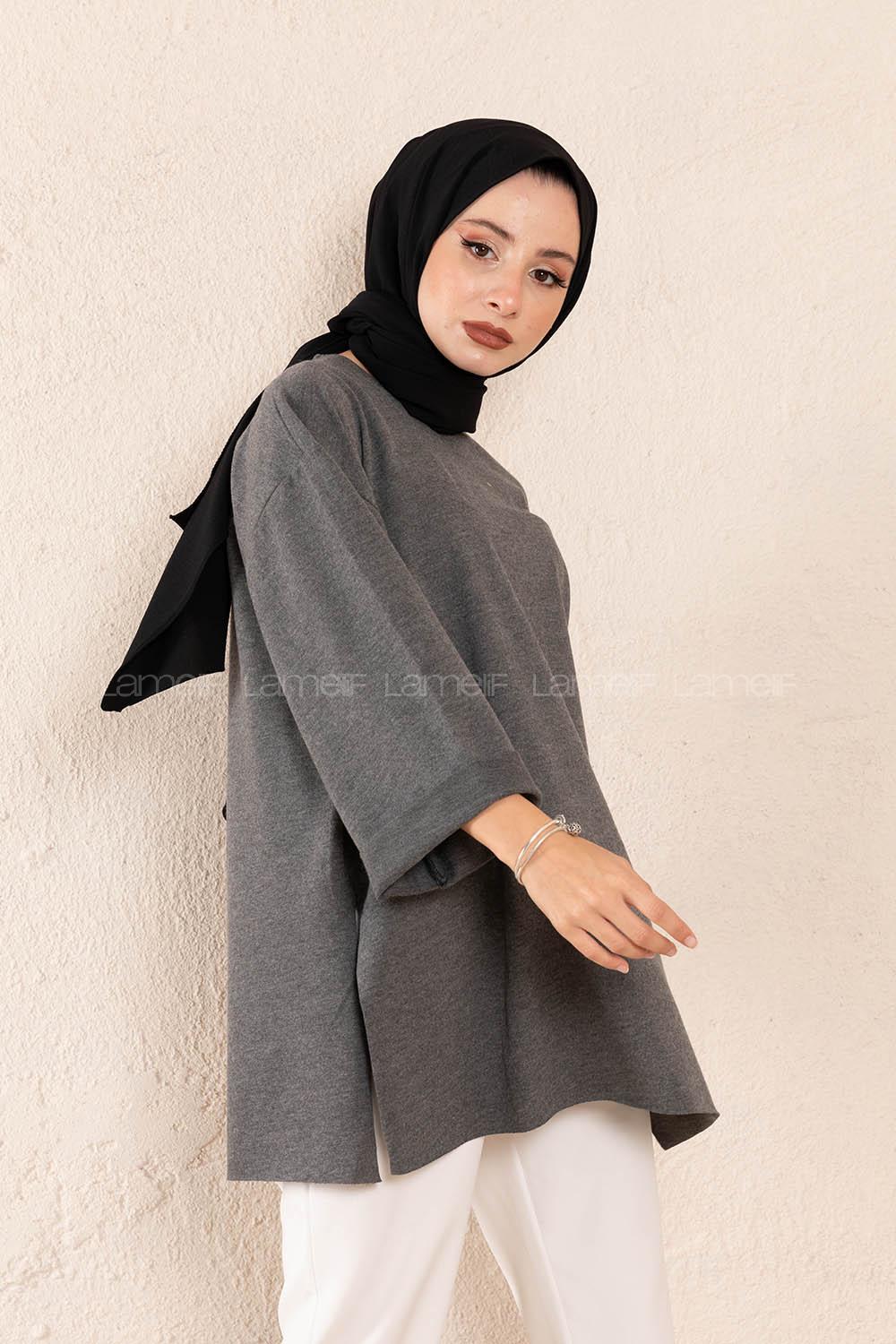 Modalamelif Düz Renk Fakir Kol Sweatshirt Antrasit