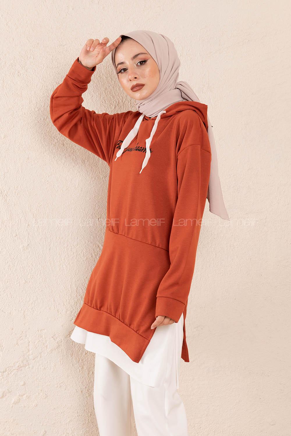 Modalamelif Eteği Garnili Dreams Tunik Koyu Kiremit