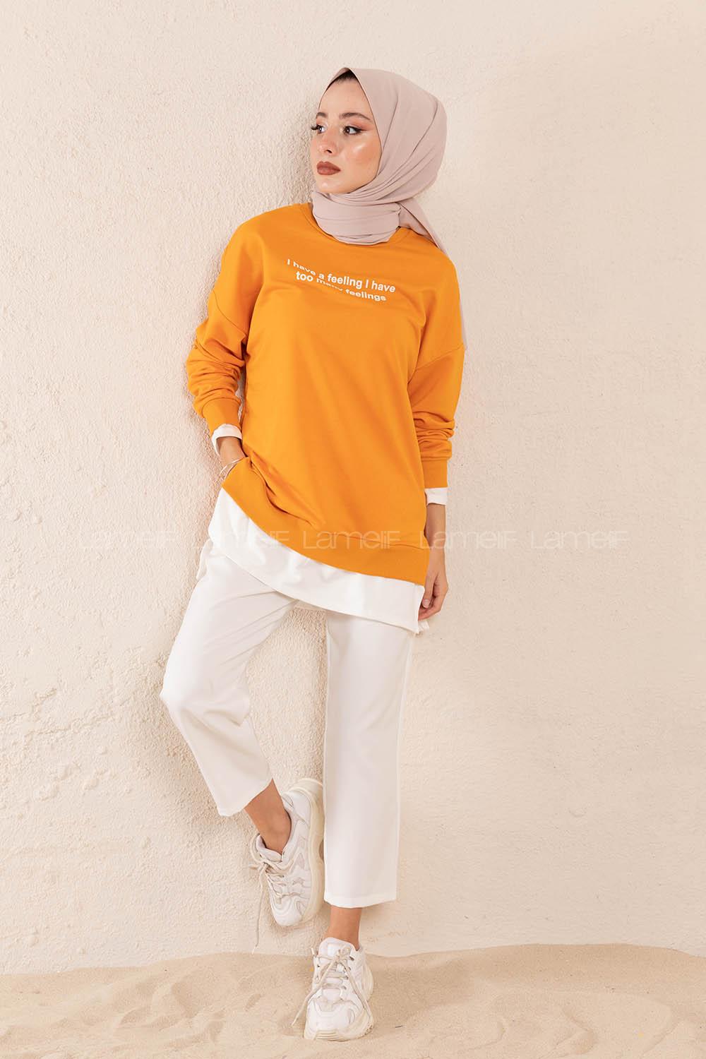 Modalamelif Etek Garnili Sweatshirt Hardal Sarısı