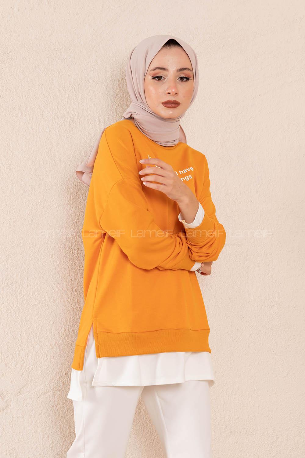 Modalamelif Etek Garnili Sweatshirt Hardal Sarısı