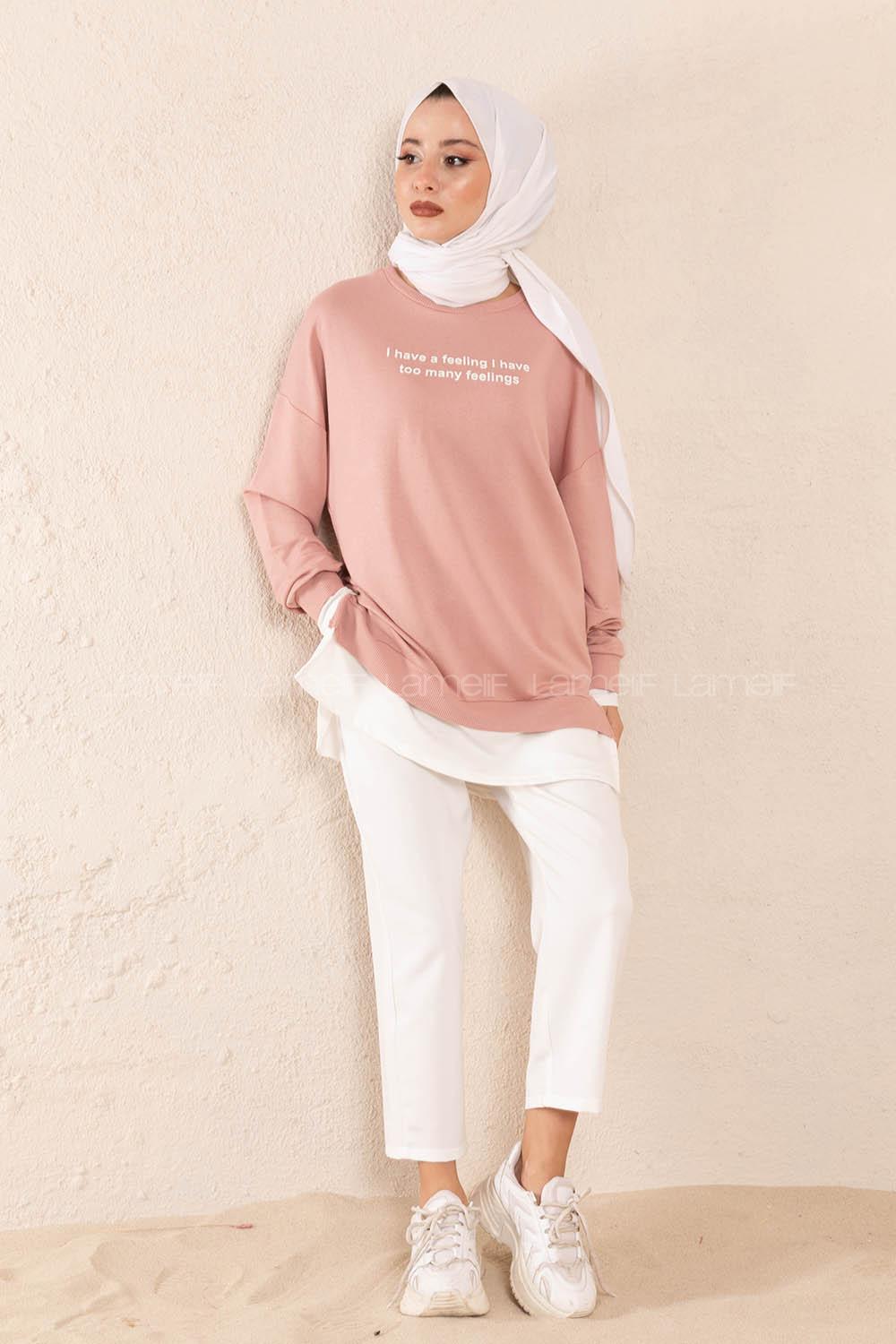 Modalamelif Etek Garnili Sweatshirt Pudra