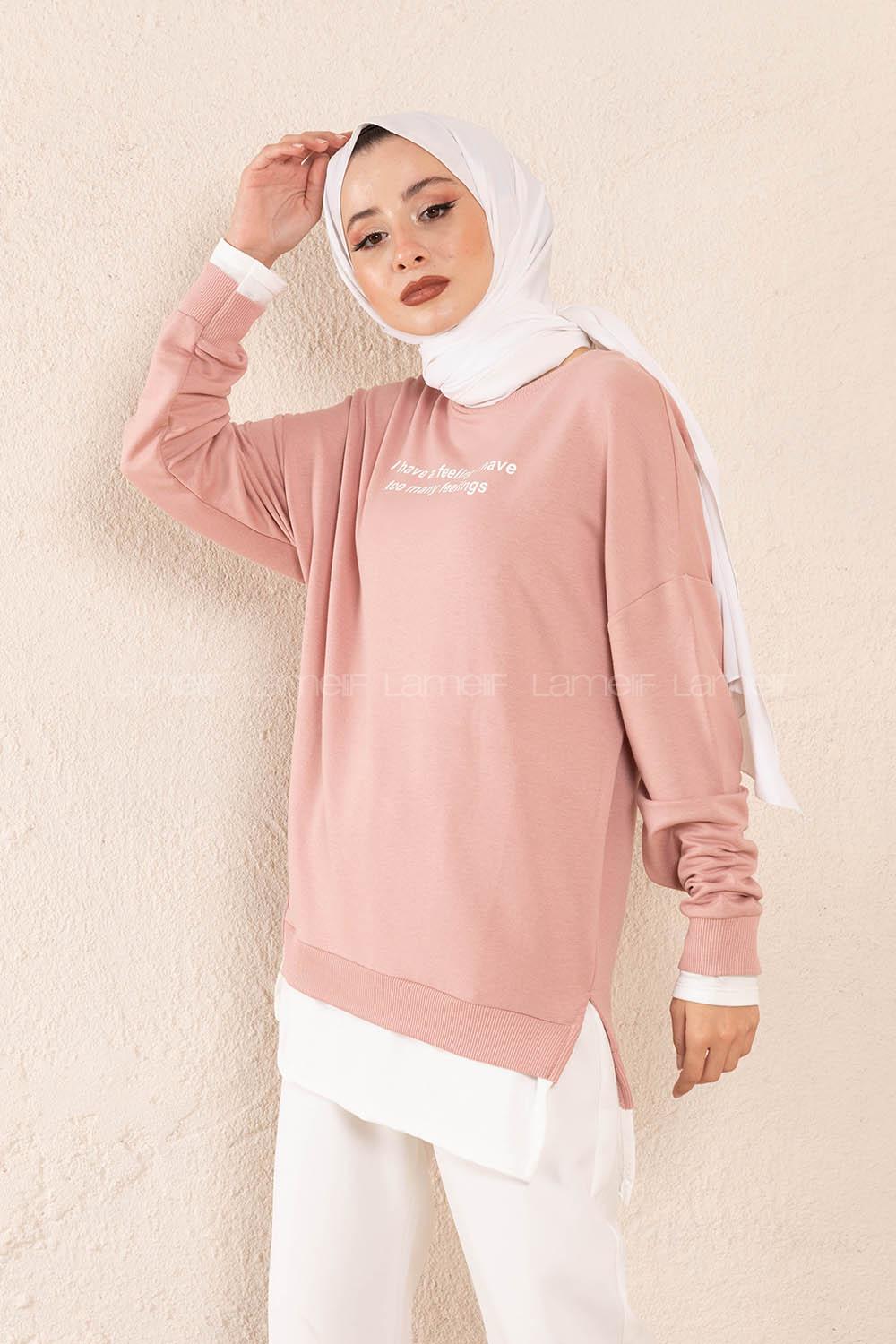 Modalamelif Etek Garnili Sweatshirt Pudra