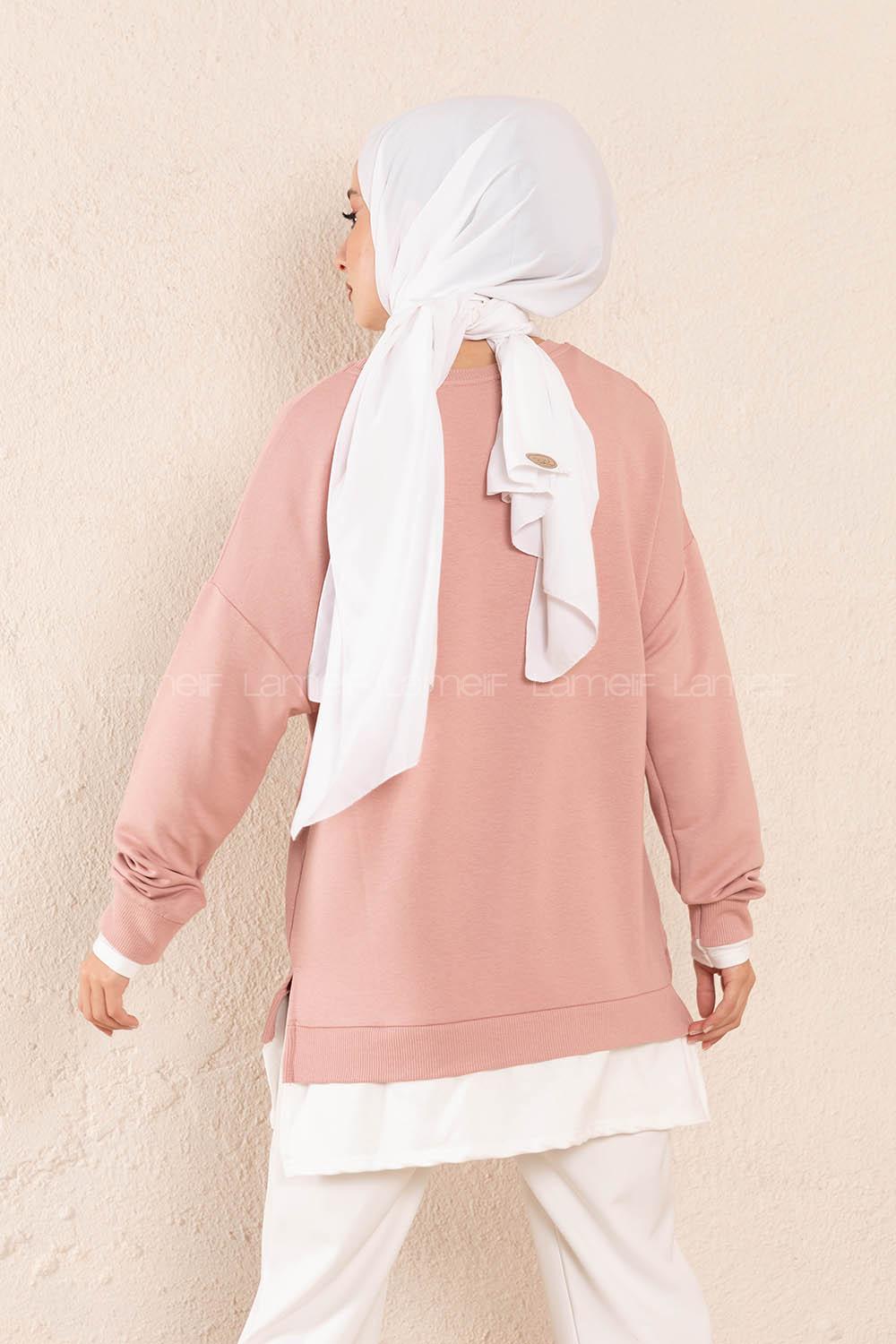 Modalamelif Etek Garnili Sweatshirt Pudra