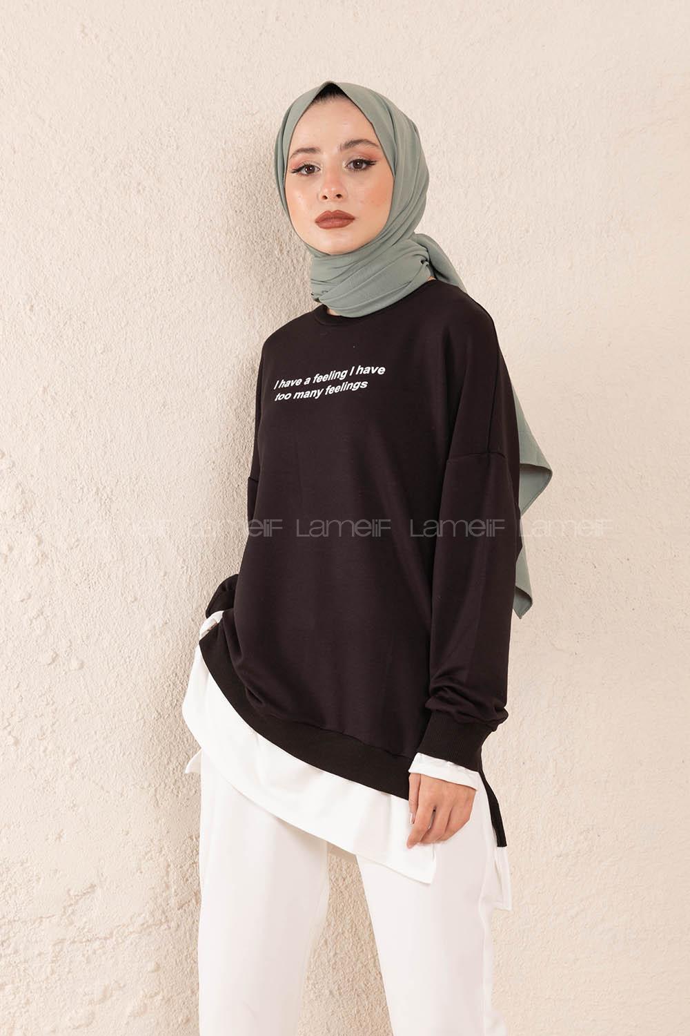Modalamelif Etek Garnili Sweatshirt Siyah