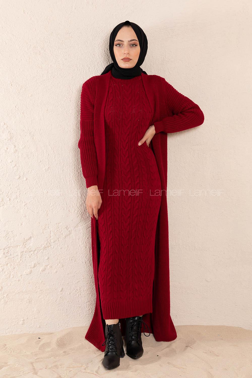 Modalamelif Fitilli Triko İkili Takım Bordo