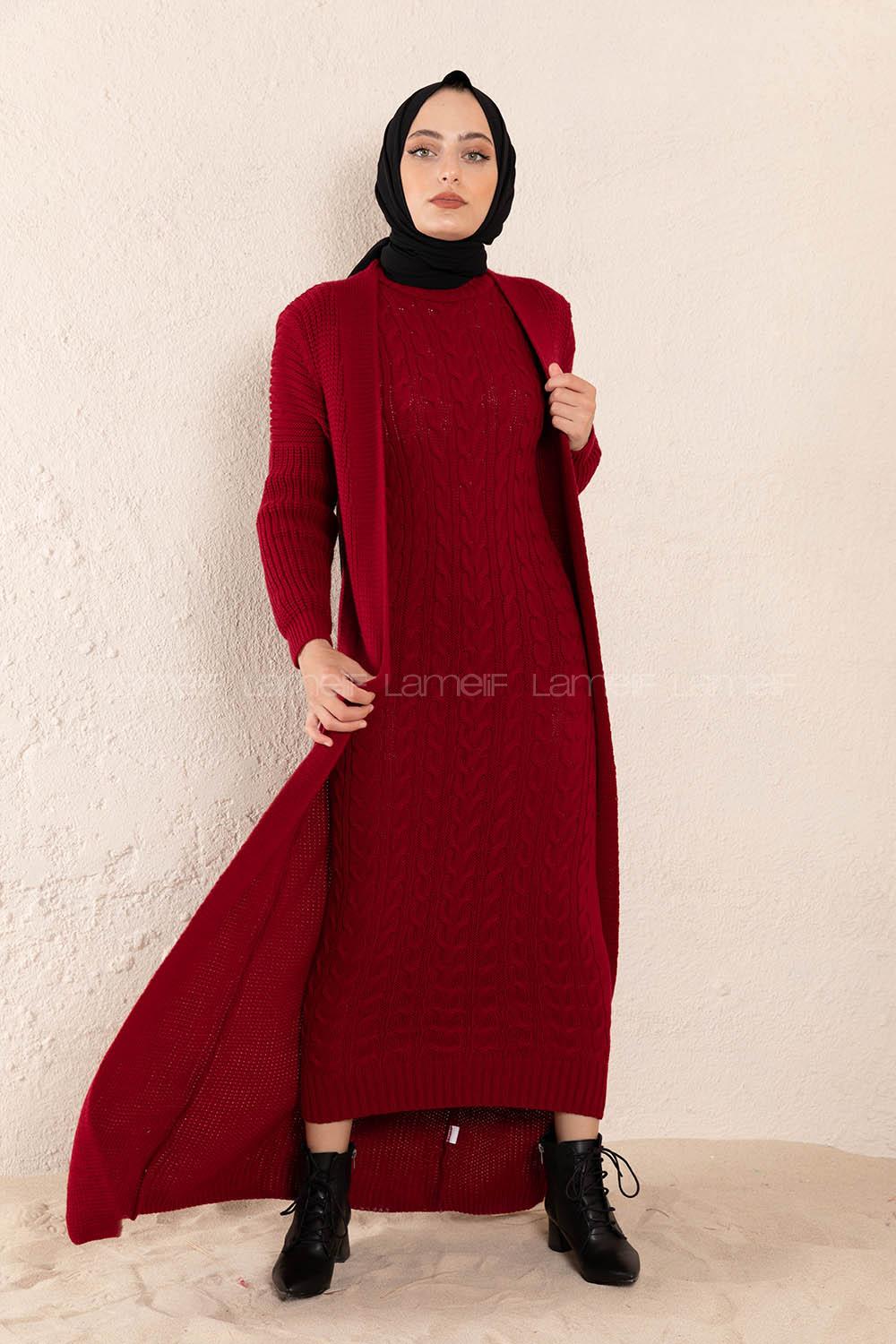 Modalamelif Fitilli Triko İkili Takım Bordo