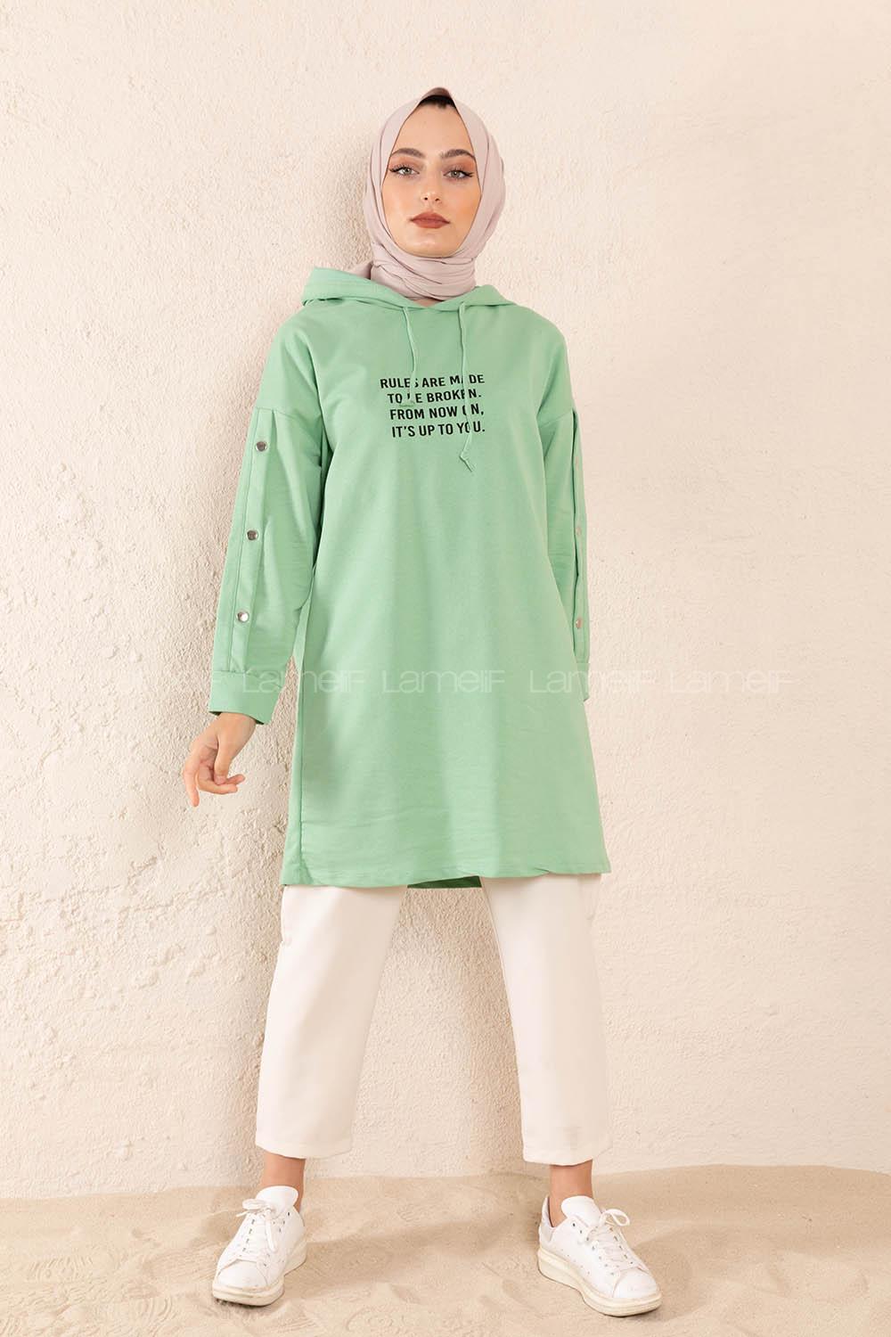 Modalamelif Kolları Çıtçıtlı Sweatshirt Çağla