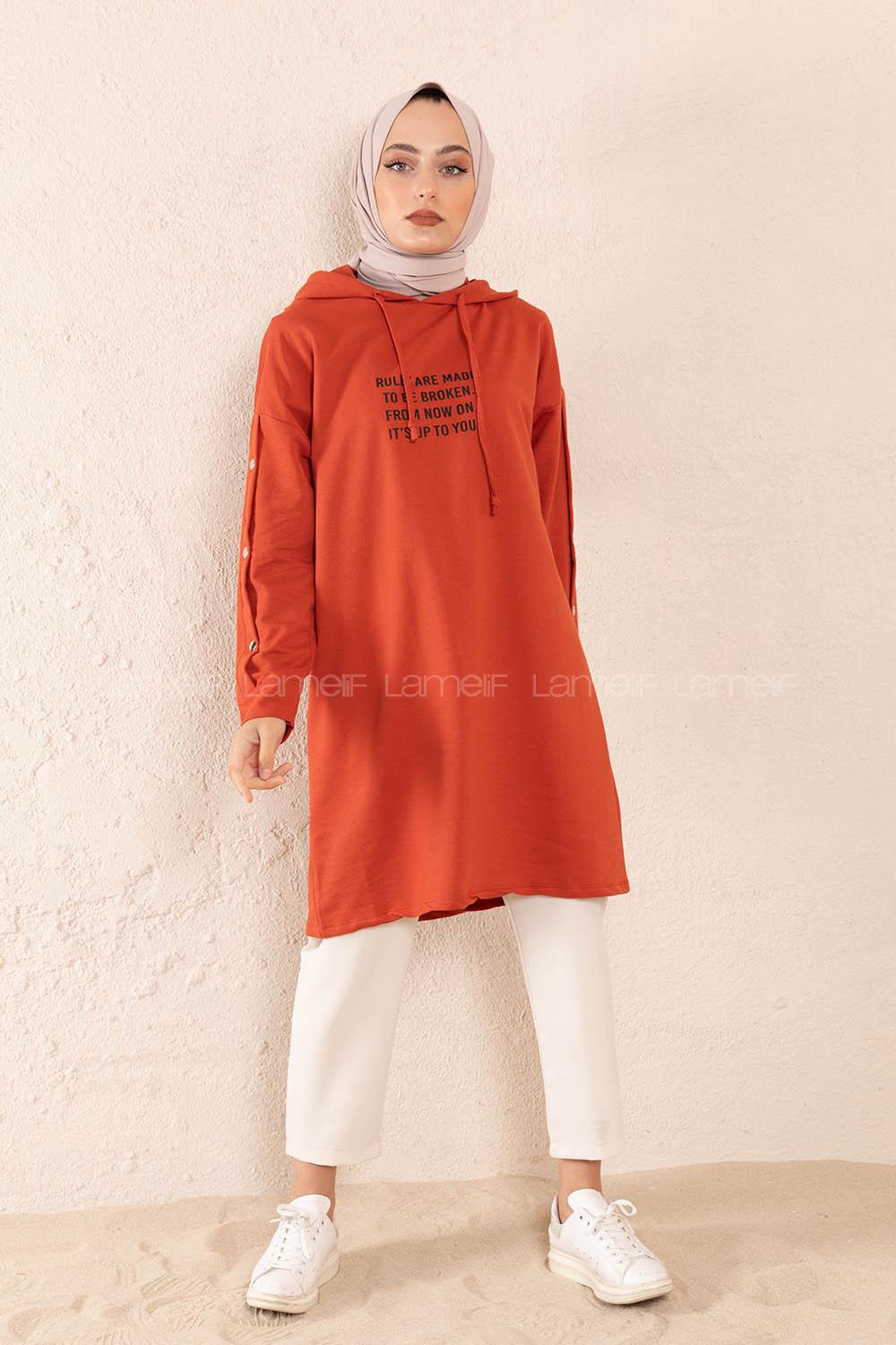 Modalamelif Kolları Çıtçıtlı Sweatshirt Kiremit