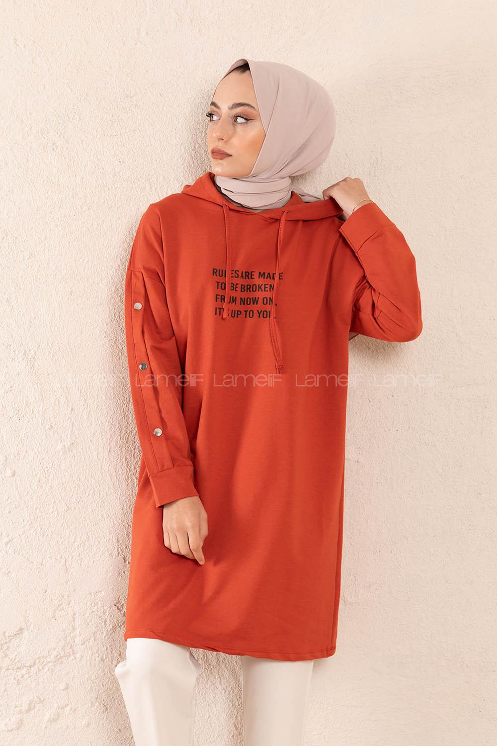Modalamelif Kolları Çıtçıtlı Sweatshirt Kiremit