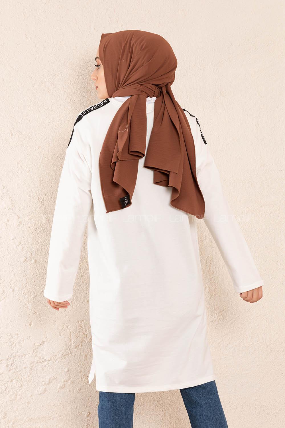 Modalamelif Önü Yazı Baskılı Tunik Beyaz