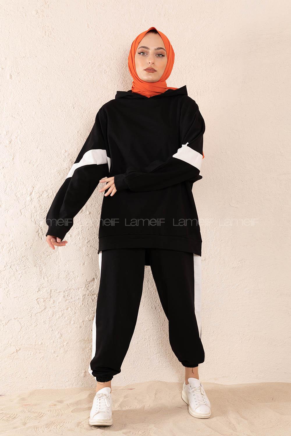 Modalamelif Yanları Şeritli İkili Takım Siyah