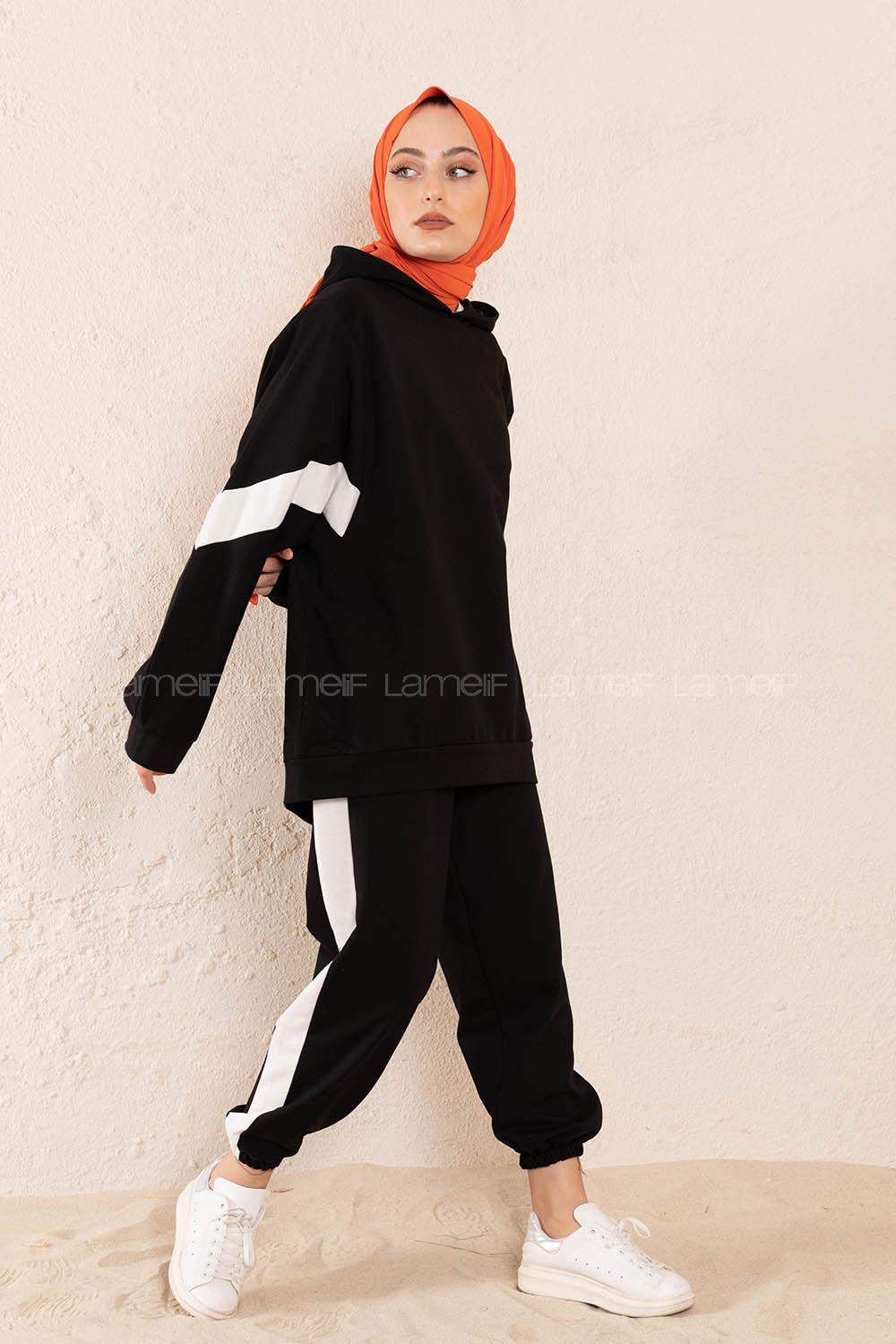 Modalamelif Yanları Şeritli İkili Takım Siyah