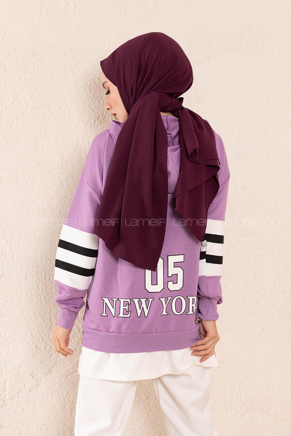 Modalamelif Yarım Fermuarlı Kol Garnili Tunik Lila