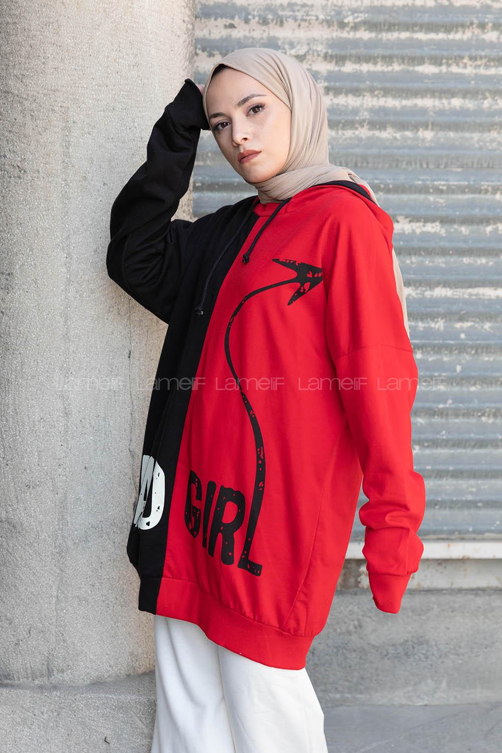 Modalamelif Bad Gırl Kapşonlu Sweatshirt Kırmızı