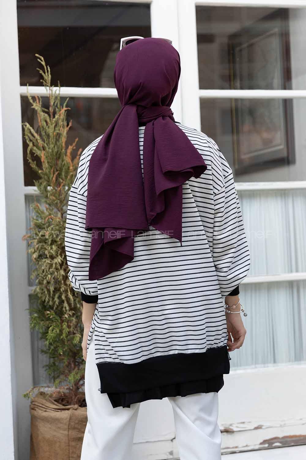 Modalamelif Çizgili Salaş Sweatshirt Beyaz