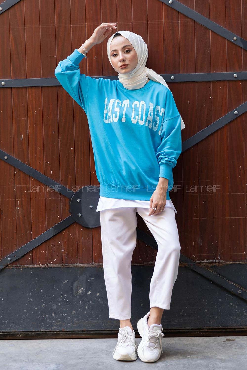 Modalamelif Coast Baskılı Sweatshirt Turkuaz