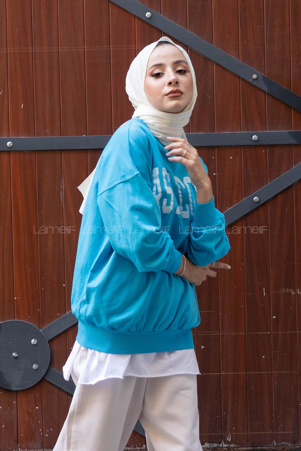 Modalamelif Coast Baskılı Sweatshirt Turkuaz