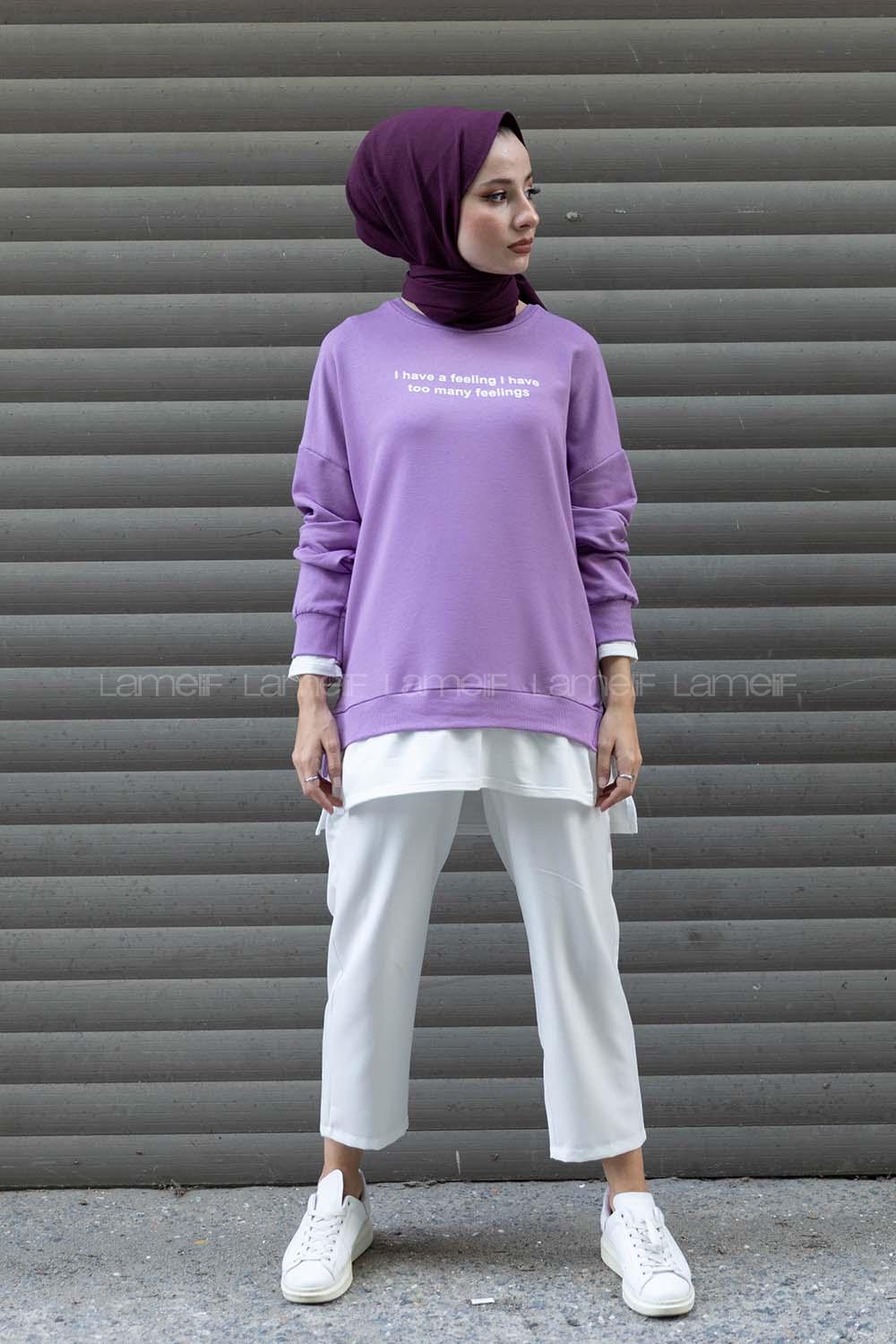 Modalamelif Etek Garnili Sweatshirt Lila