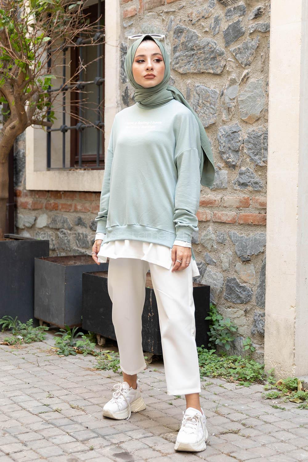 Modalamelif Etek Garnili Sweatshirt Mint Yeşili