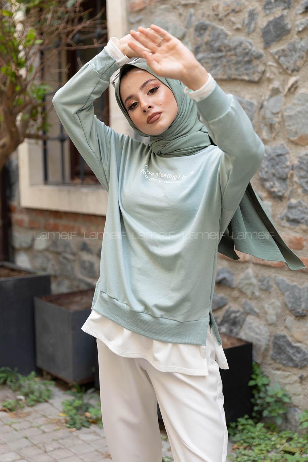 Modalamelif Etek Garnili Sweatshirt Mint Yeşili