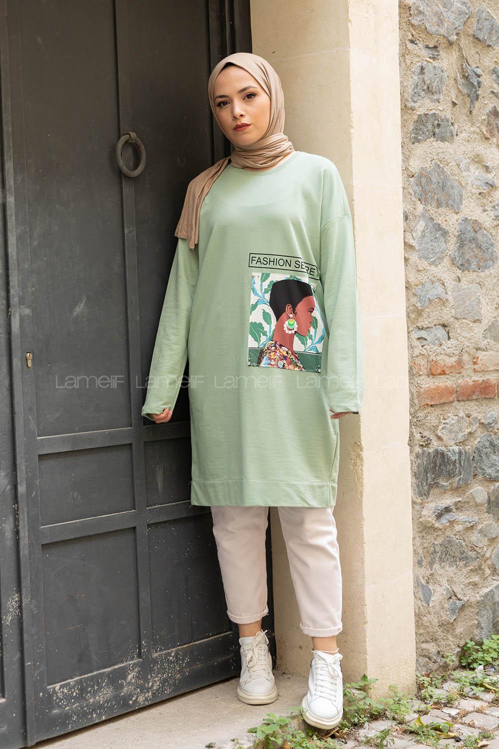 Modalamelif Fashion Secret  Baskılı Tunik Çağla