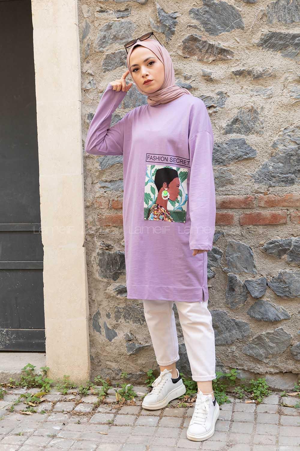 Modalamelif Fashion Secret  Baskılı Tunik Lila