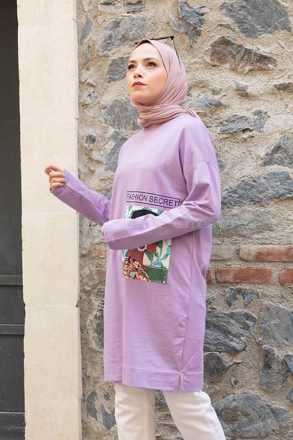 Modalamelif Fashion Secret  Baskılı Tunik Lila