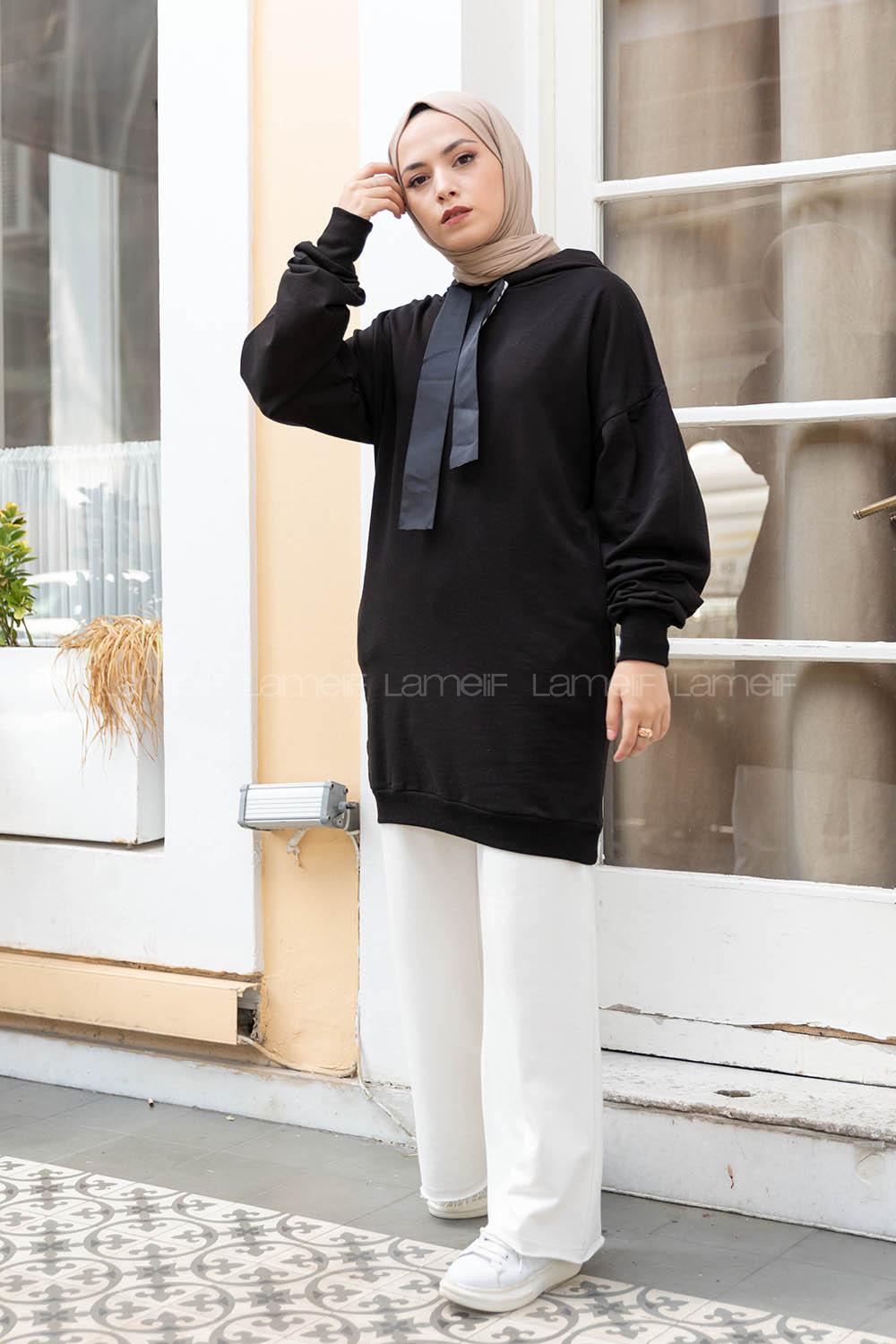 Modalamelif Kapşonlu Love Sweatshirt Siyah