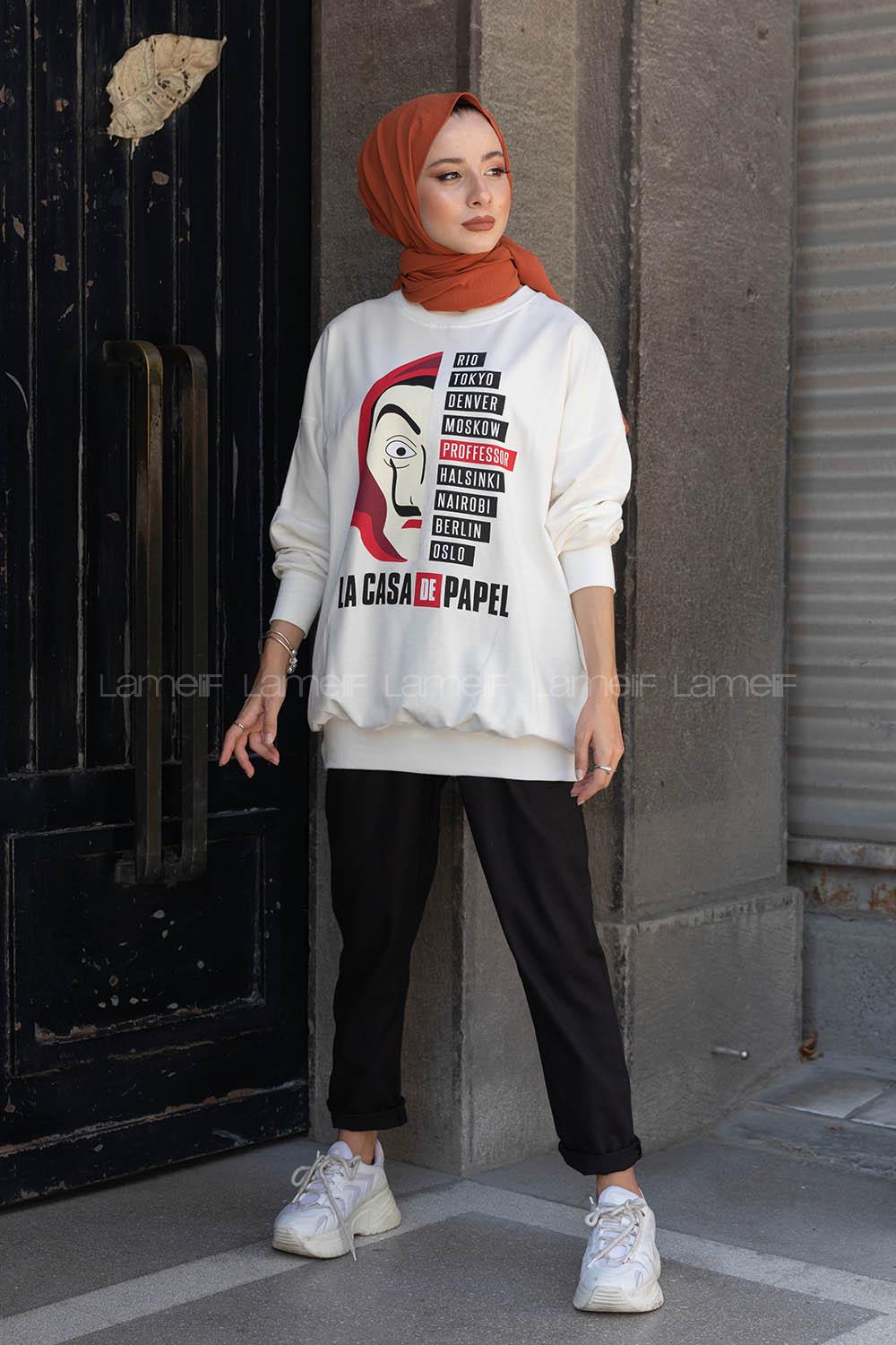 Modalamelif Ön Yüz Baskılı Sweatshirt Beyaz