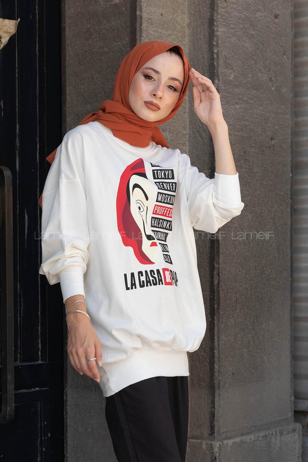 Modalamelif Ön Yüz Baskılı Sweatshirt Beyaz