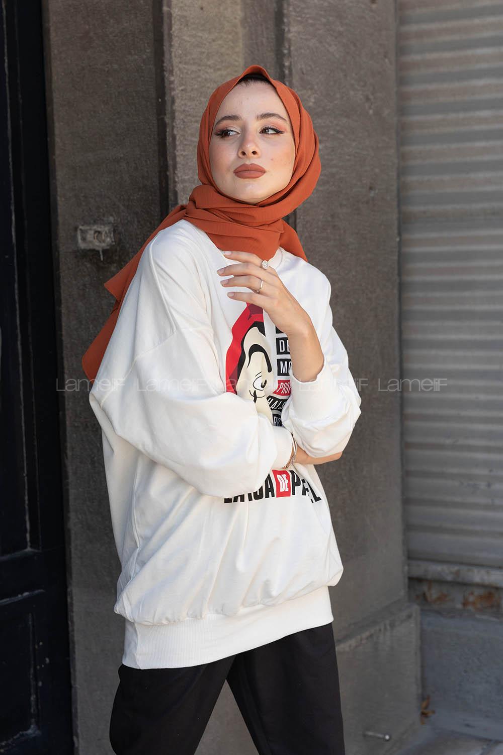 Modalamelif Ön Yüz Baskılı Sweatshirt Beyaz
