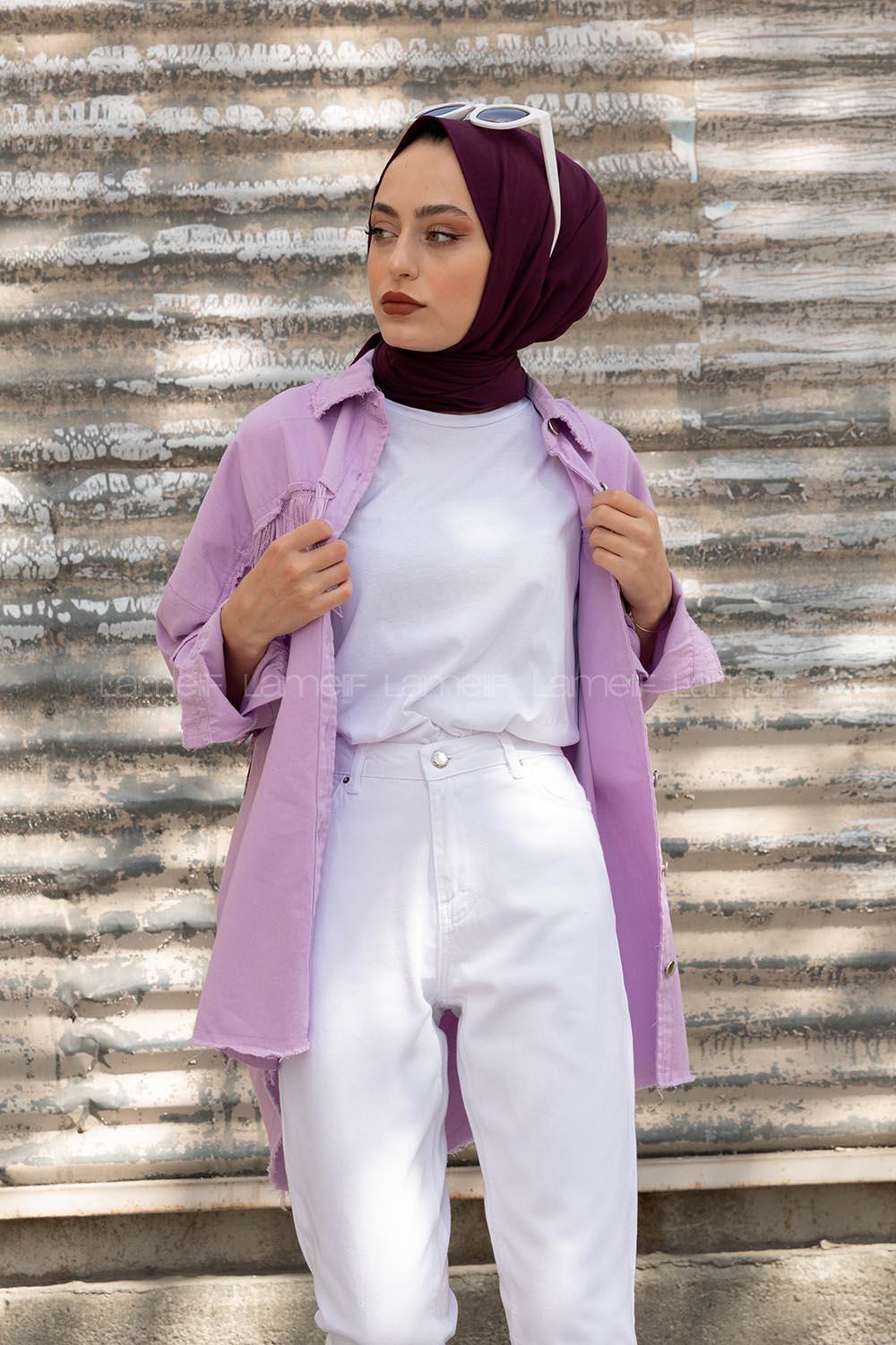 Modalamelif Önü Düğmeli Püsküllü Ceket Lila